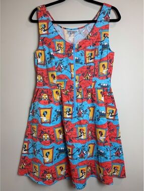 Blue Platypus Brownstone Betties fit & flare novelty print mini dress SZ Small